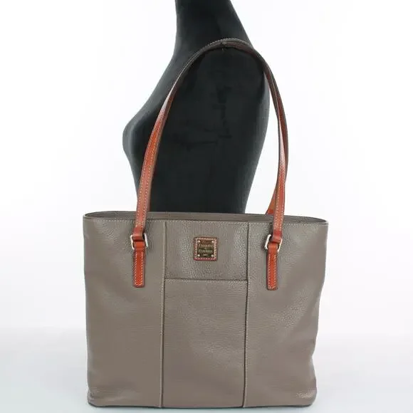 Dooney & Bourke Lexington Tote Bag Pebbled Leather Gray Brown Handles Large - Picture 6 of 9